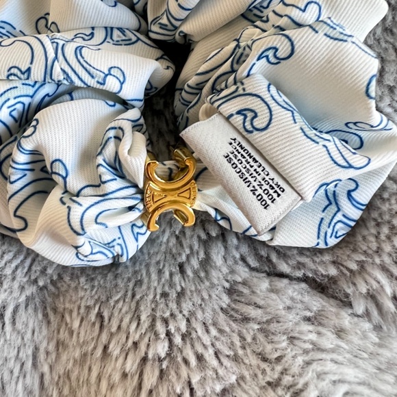 Celine Scrunchie Triomphe Camo in Silk and Brass and Gold Finish - Picture 3 of 6